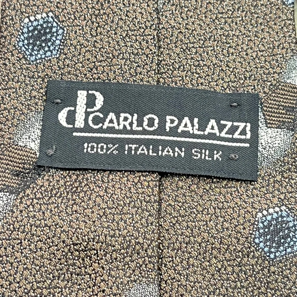 Carlo Palazzi 100% Italian Silk Tie Brown Geometric 3.5